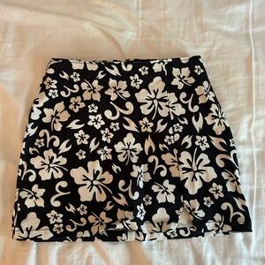 Black and White Floral Mini Skirt